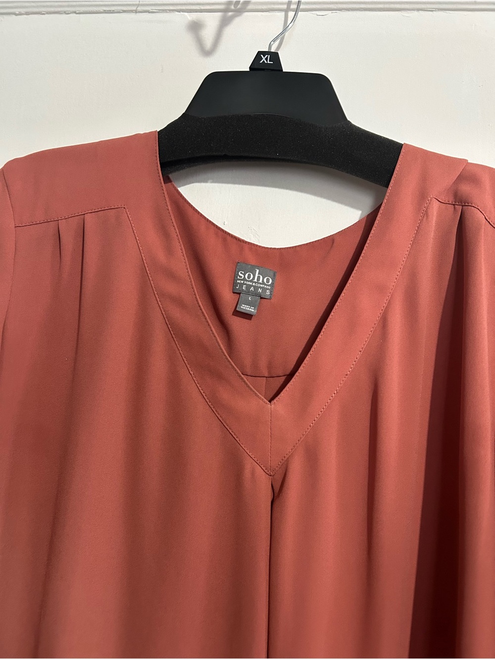 Soho Terracotta V-Neck Pullover Blouse - Picture 2 of 2